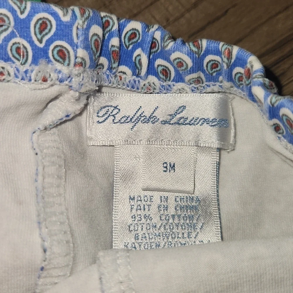 Ralph Lauren Green Terry Cloth Onesie with matching Peacock Leggings Size 9mo